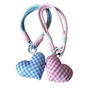 Nylon Fabric Heart Shaped Keychain Small Hanging Ornament Mobile Phone Chain Girl's Heart Rope Accessory Checkered Pattern main image 5