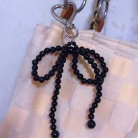 Fashionable Black Pearl Butterfly Knot Bag Charm New Style Beaded Handbag Accessory Handmade Painted Design Mixed Material sku image 3