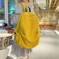 Retro New Style Corduroy Backpack Women Casual Travel Large Capacity School Bag University Commuter Bag Pure Color Polyester Lining main image 2