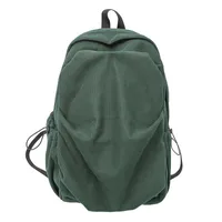 Retro New Style Corduroy Backpack Women Casual Travel Large Capacity School Bag University Commuter Bag Pure Color Polyester Lining sku image 1