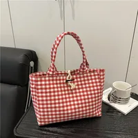 Trendy Canvas Grid Fresh Artistic Campus Large Capacity Fashionable Commuter Single Shoulder Handbag Women's Bag Summer main image 2