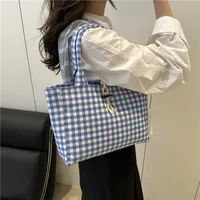 Trendy Canvas Grid Fresh Artistic Campus Large Capacity Fashionable Commuter Single Shoulder Handbag Women's Bag Summer main image 3