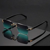 Unisex Metal Frameless Sunglasses Outdoor Simple Style High Quality Sun Protection Grey And Gold Color Business Basic Minimalist Design main image 1