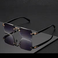 Unisex Metal Frameless Sunglasses Outdoor Simple Style High Quality Sun Protection Grey And Gold Color Business Basic Minimalist Design main image 3