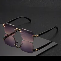 Unisex Metal Frameless Sunglasses Outdoor Simple Style High Quality Sun Protection Grey And Gold Color Business Basic Minimalist Design main image 5