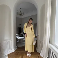 Women's Soft Knitted Hollow Out Vest Long Dress + Long Sleeve Open Cardigan Set Casual Style Round Neckline Ice Cream Color main image 2