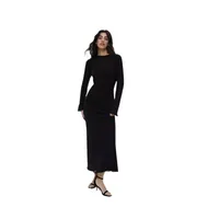 Women's Soft Knitted Hollow Long Dress + Vest Dress Set Casual Style Round Neck Long Sleeve Ice Cream Color European Vacation Fashion main image 5