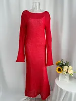 Women's Knitted Hollow Long Dress + Vest Dress Set Soft Knitted Cover Up Casual Long Sleeve Holiday Style Family Gathering Date Tea Party sku image 9