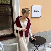Elegant Long Sweater Dress European Style Casual Fashion Autumn Winter Women's Plus Size Scissors Collar Versatile Casual Wear main image 4