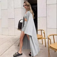 Fashionable Long Open Cardigan Short Skirt Set Women's Strap Vest Three-piece Casual Streetwear Loose Fit Modal Fabric main image 1