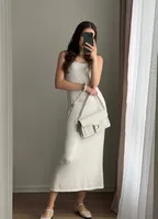 Women's Knitted Hollow Long Dress + Vest Dress Set Soft Knitted Cover Up Casual Long Sleeve Holiday Style Family Gathering Date Tea Party sku image 2