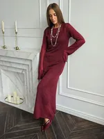Women's Knitted Hollow Long Dress + Vest Dress Set Soft Knitted Cover Up Casual Long Sleeve Holiday Style Family Gathering Date Tea Party sku image 16