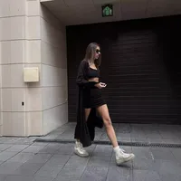 Fashionable Long Open Cardigan Short Skirt Set Women's Strap Vest Three-piece Casual Streetwear Loose Fit Modal Fabric main image 4