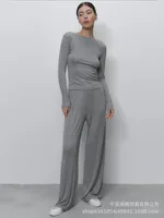 Comfortable Modal Ladies Casual Set Autumn Winter New Style Long Sleeve Wide Leg Pants Red Christmas Two Piece Set Fashionable Leisure Outfit sku image 1