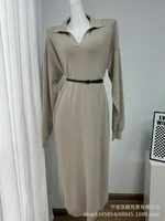 Elegant Long Sweater Dress European Style Casual Fashion Autumn Winter Women's Plus Size Scissors Collar Versatile Casual Wear sku image 11