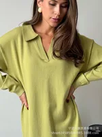 Elegant Long Sweater Dress European Style Casual Fashion Autumn Winter Women's Plus Size Scissors Collar Versatile Casual Wear sku image 8