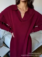 Elegant Long Sweater Dress European Style Casual Fashion Autumn Winter Women's Plus Size Scissors Collar Versatile Casual Wear sku image 15