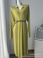 Elegant Long Sweater Dress European Style Casual Fashion Autumn Winter Women's Plus Size Scissors Collar Versatile Casual Wear sku image 16