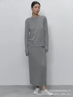 Comfortable Modal Ladies Casual Set Autumn Winter New Style Long Sleeve Wide Leg Pants Red Christmas Two Piece Set Fashionable Leisure Outfit sku image 11