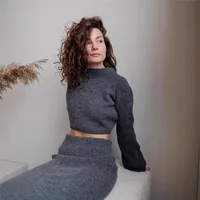 Women's Knitted Sweater And Skirt Set One-Shoulder Elegant Style Long Sleeve Pure Color Casual Fashion Autumn Winter New Arrival main image 1