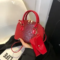 Elegant Shell-Shaped Handbag Women's Crossbody Shoulder Bag  Spring Crocodile Pattern High Quality Textured Mother And Child Bag sku image 1