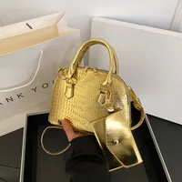 Elegant Shell-Shaped Handbag Women's Crossbody Shoulder Bag  Spring Crocodile Pattern High Quality Textured Mother And Child Bag sku image 6