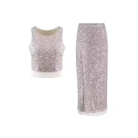 Elegant Sequin Vest And Beaded Long Dress Sexy Versatile Ladies Party Dress Fashion Casual Outfit Solid Color Polyester main image 5