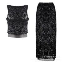 Elegant Sequin Vest And Beaded Long Dress Sexy Versatile Ladies Party Dress Fashion Casual Outfit Solid Color Polyester sku image 11