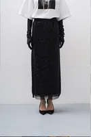 Elegant Sequin Vest And Beaded Long Dress Sexy Versatile Ladies Party Dress Fashion Casual Outfit Solid Color Polyester sku image 3