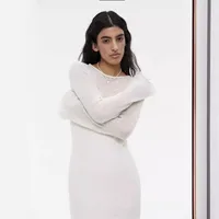 Women's Soft Knitted Hollow Long Dress + Vest Dress Set Casual Style Round Neck Long Sleeve Ice Cream Color European Vacation Fashion main image 4