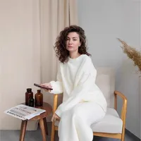 Elegant Knitted Dress Set Women's Autumn Winter New European Fashion Open Cardigan Sweater With Slit Mini Skirt Fashion Casual Set main image 2