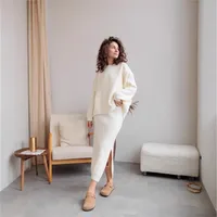 Elegant Knitted Dress Set Women's Autumn Winter New European Fashion Open Cardigan Sweater With Slit Mini Skirt Fashion Casual Set main image 4