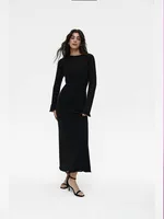 Women's Soft Knitted Hollow Long Dress + Vest Dress Set Casual Style Round Neck Long Sleeve Ice Cream Color European Vacation Fashion sku image 2