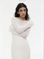 Women's Soft Knitted Hollow Long Dress + Vest Dress Set Casual Style Round Neck Long Sleeve Ice Cream Color European Vacation Fashion sku image 1