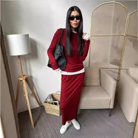 Comfortable Modal Ladies Casual Set Autumn Winter New Style Long Sleeve Wide Leg Pants Red Christmas Two Piece Set Fashionable Leisure Outfit main image 1