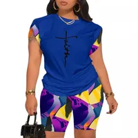 Summer  Women's Fashion Casual Set Round Neck Short Sleeve Digital Printing Polyester Polyester Fiber Street Style Senior Street Style main image 5