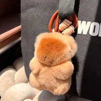 Cute Real Rabbit Fur Capybara Car Key Ring Pendant Plush Toy Schoolbag Pendant Handmade Ins Style Animal Theme main image 3