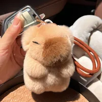 Cute Real Rabbit Fur Capybara Car Key Ring Pendant Plush Toy Schoolbag Pendant Handmade Ins Style Animal Theme main image 2