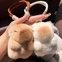 Cute Real Rabbit Fur Capybara Car Key Ring Pendant Plush Toy Schoolbag Pendant Handmade Ins Style Animal Theme main image 4
