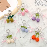 Sweet Knitted Tulip Women's Bag Car Key Ring Pendant Phone Case Lanyard Fresh Flower Design Beaded Bow main image 1