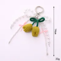 Sweet Knitted Tulip Women's Bag Car Key Ring Pendant Phone Case Lanyard Fresh Flower Design Beaded Bow main image 2