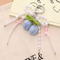 Sweet Knitted Tulip Women's Bag Car Key Ring Pendant Phone Case Lanyard Fresh Flower Design Beaded Bow main image 3