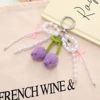 Sweet Knitted Tulip Women's Bag Car Key Ring Pendant Phone Case Lanyard Fresh Flower Design Beaded Bow main image 4