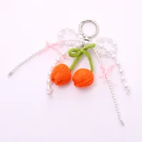 Sweet Knitted Tulip Women's Bag Car Key Ring Pendant Phone Case Lanyard Fresh Flower Design Beaded Bow main image 5