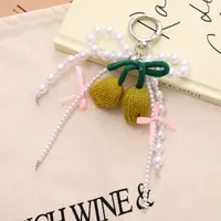 Sweet Knitted Tulip Women's Bag Car Key Ring Pendant Phone Case Lanyard Fresh Flower Design Beaded Bow sku image 5