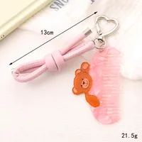 Cute Little Bear Acetate Comb, Leather Rope, Bow, Mobile Phone Lanyard, Multi-functional Keychain Pendant, Semi-handmade Design sku image 1