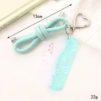 Cute Little Bear Acetate Comb, Leather Rope, Bow, Mobile Phone Lanyard, Multi-functional Keychain Pendant, Semi-handmade Design sku image 2