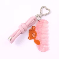 Cute Little Bear Acetate Comb, Leather Rope, Bow, Mobile Phone Lanyard, Multi-functional Keychain Pendant, Semi-handmade Design main image 5