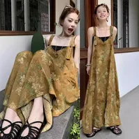 Summer New Style Women's Casual Wide Leg Pants One Piece Suit V Neck Printed High Waist Long Pants Bamboo Fiber Polyester main image 1