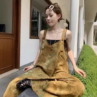 Summer New Style Women's Casual Wide Leg Pants One Piece Suit V Neck Printed High Waist Long Pants Bamboo Fiber Polyester main image 2